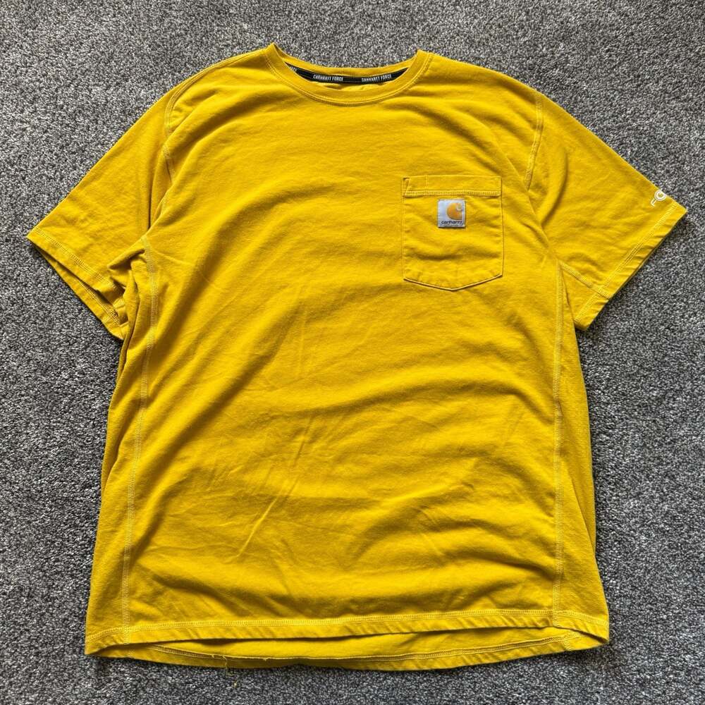 Carhartt Force Pocket T-Shirt Men’s Large Yellow Relaxed Fit Workwear Short Slee